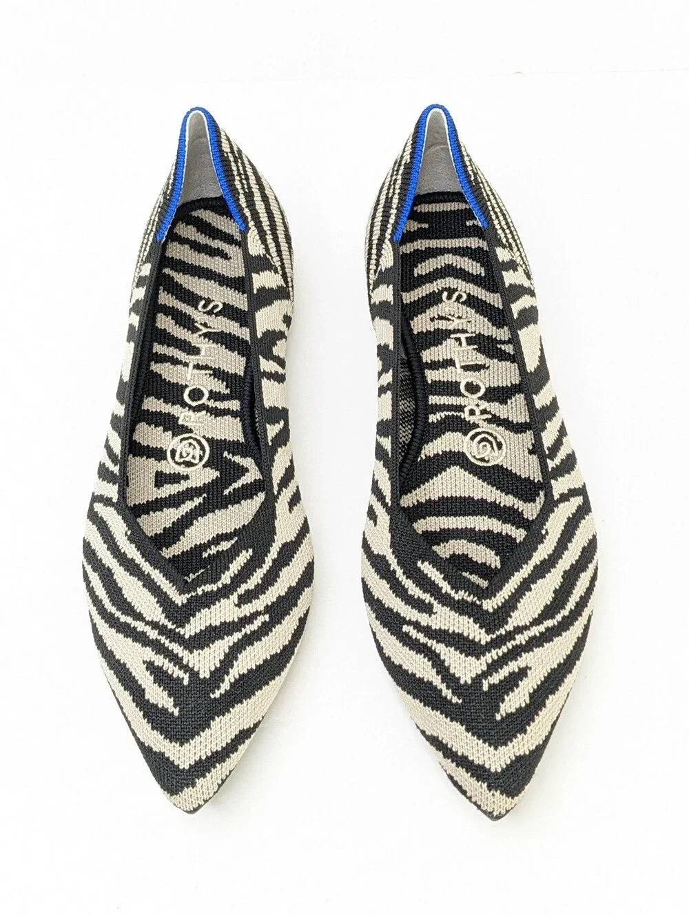 Rothy's The Point Pointed Toe Ballet Flats Black Zebra Womens 8 - Picture 3 of 5